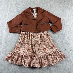 Nicole Miller Girls 2pcs Suede Long Sleeve Jacket And Floral Dress Brown Size 7
